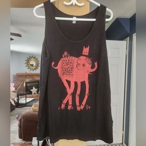 Unisex Size Large Black Tank Top with Red Elephant Detail